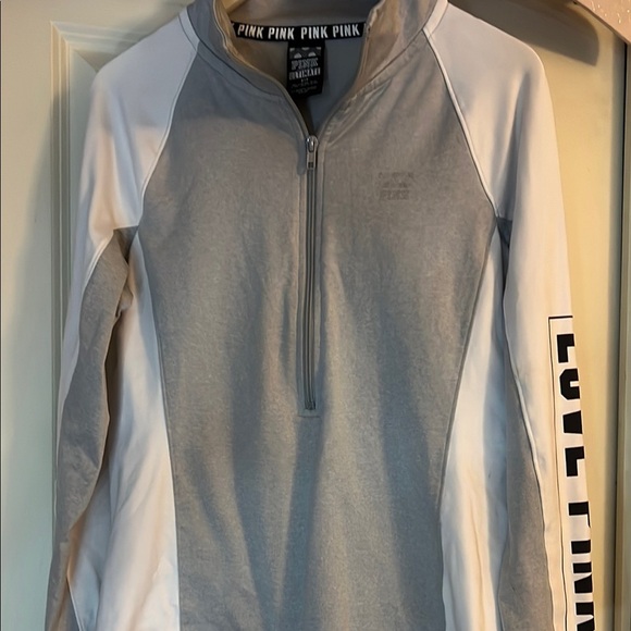 PINK Victoria's Secret Tops - PINK Victoria's Secret Women's Gray and White Long Sleeve Top